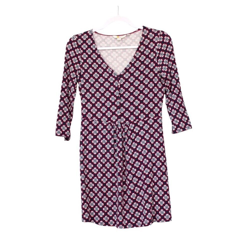Boden Dress 4 Petite Colorful Preppy Casual Geometric Stretch Knit 3/4 Sleeve